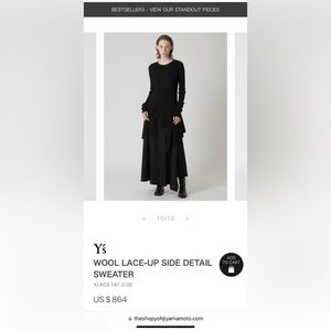 Y‘s by Yohji Yamamoto WOOL LACE-UP SIDE DETAIL SWEATER